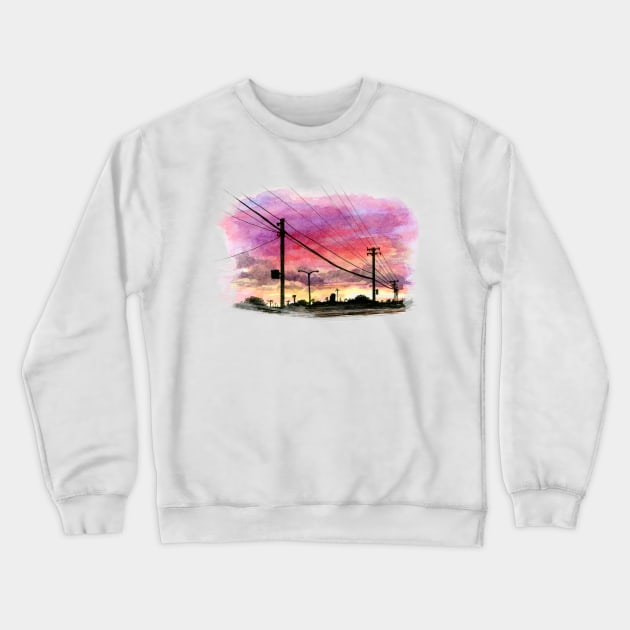 Power Line Sunset Crewneck Sweatshirt by Warbler Creative